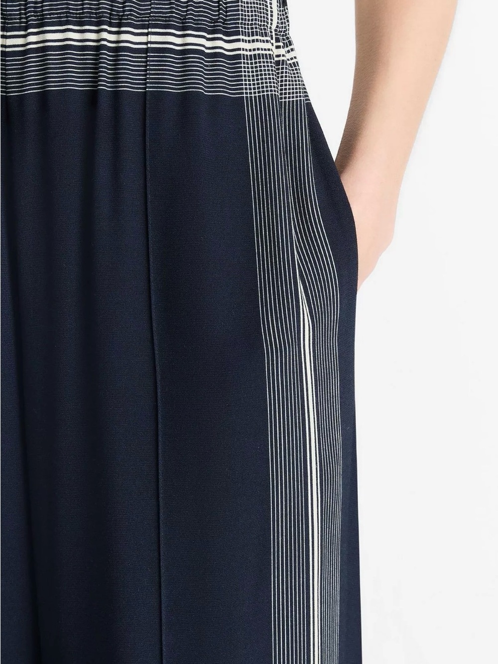 Vince Navy Wide-Leg Track Pants with Contrast Side Stripes - Picture 4 of 4
